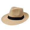 Fashion Men Women Panama Sun Straw Hat Contrast Ribbon Pinched Crown Rolled Trim Beach Cap