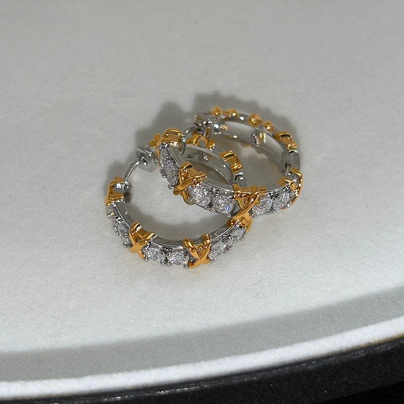 

Contrasting color full diamond earrings k real gold electroplating light luxury high-end earrings niche design high-end earrings
