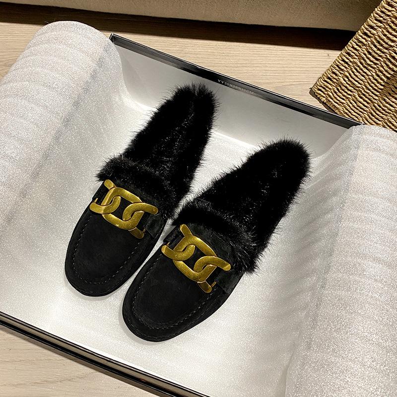 

Роскошные брендовые меховые мокасины женские зимние хлопковые туфли 2024 года женские теплые туфли без застежек на плоской подошве для ходьбы меховые мокасины ботинки из свиной кожи 7.5