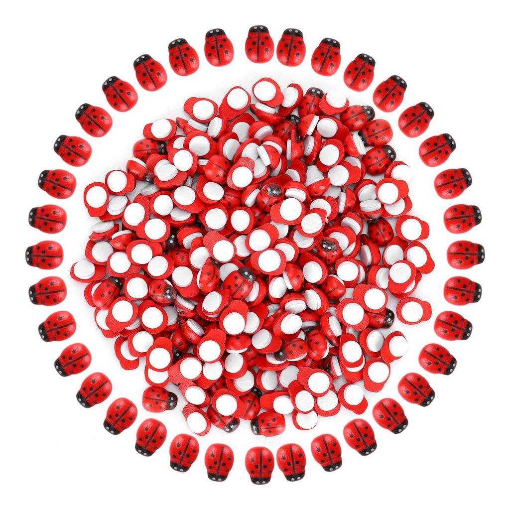 300Pcs Wooden Ladybugs Simulation Tiny Landscape Crafts Scrapbooking DIY Decoration Accessories