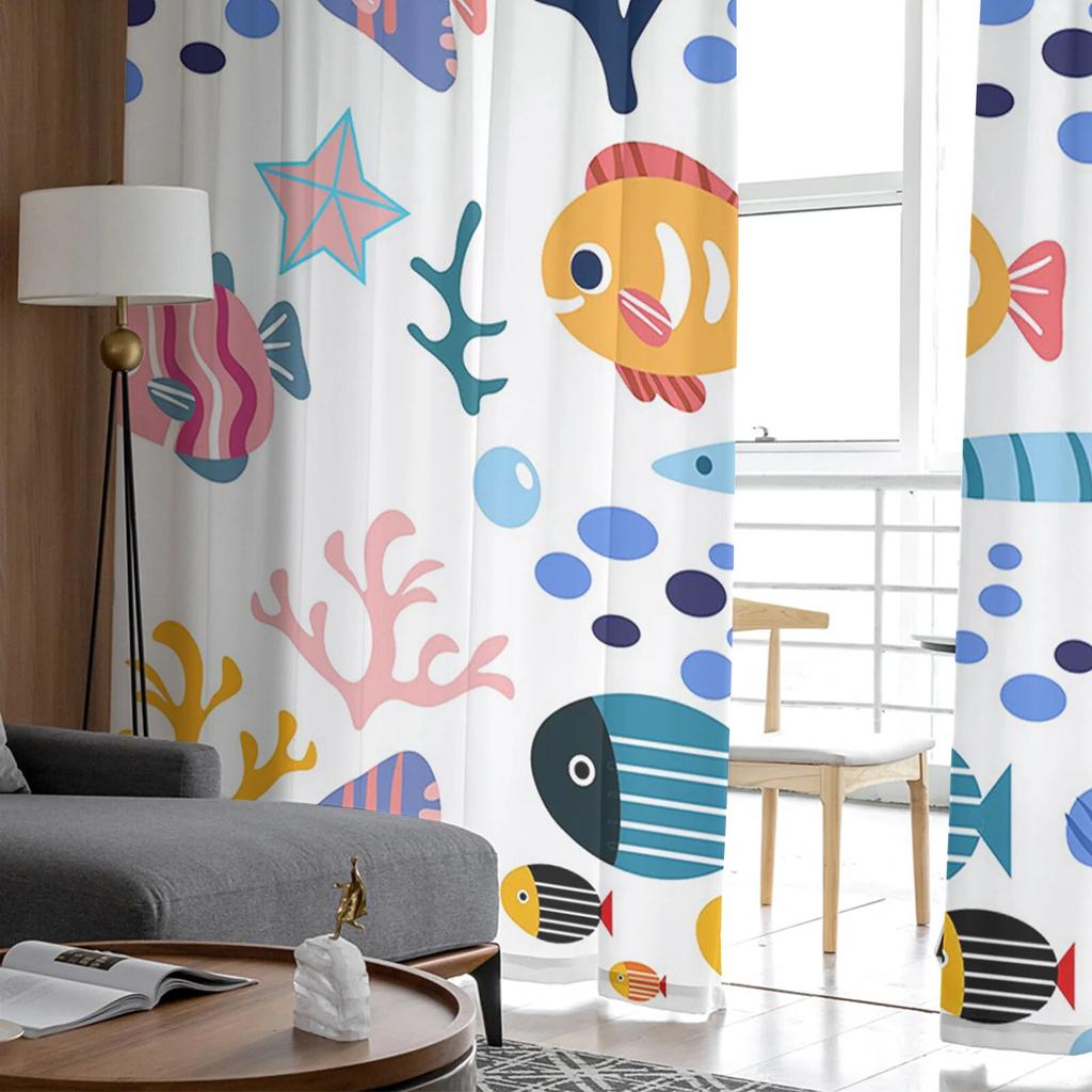 Cartoon Animals Fish Coral Shells Tulle Curtains for Living Room Sheer Curtain for Bedroom Kitchen Blinds Voile Curtains