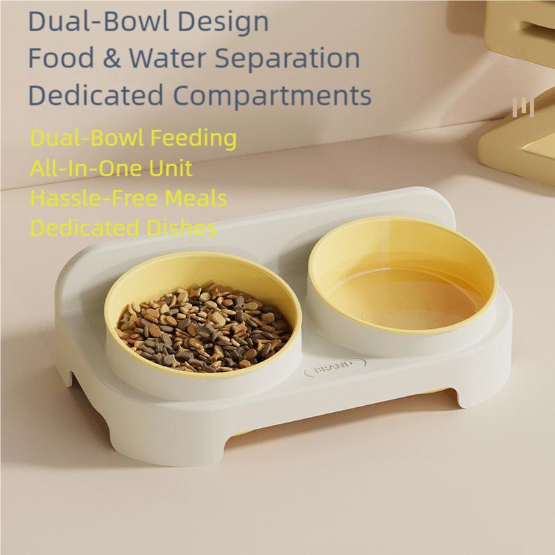 Eco-Friendly Elevated Dual Pet Bowl - Slanted Neck Support Cat & Dog Dish with Anti-Tip Base for Food and Water
