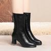 6cm Fashion Elegant Mid Calf Soft Leather Boots Women's Ankle Boots Winter 2025 Med Block Heels Short Fur Motorcycle Boots