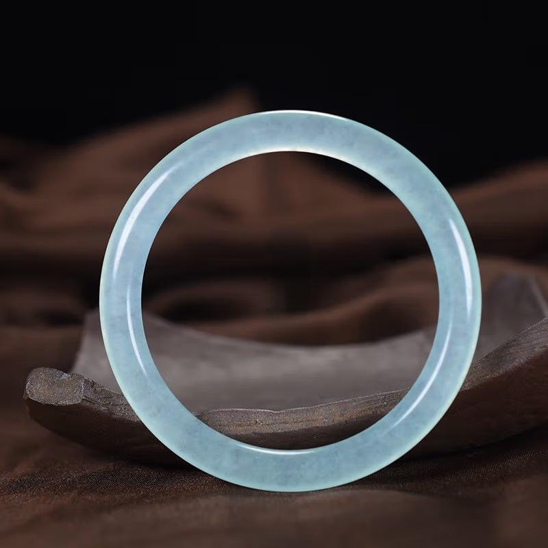 Natural Jade Bracelet Fashionable and Simple Blue and White Women's Ice Fine Round Jade Bracelet