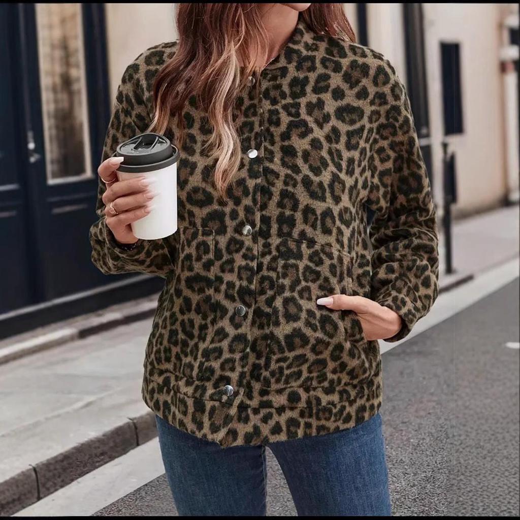 Women's Leopard Print Retro Casual Jacket - European & American Style, Spring/Autumn Wear
