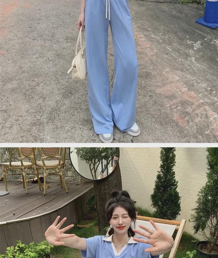 Dámský letní sportovní ležérní dvoudílný oblek: Polokošile a kalhoty s riasením