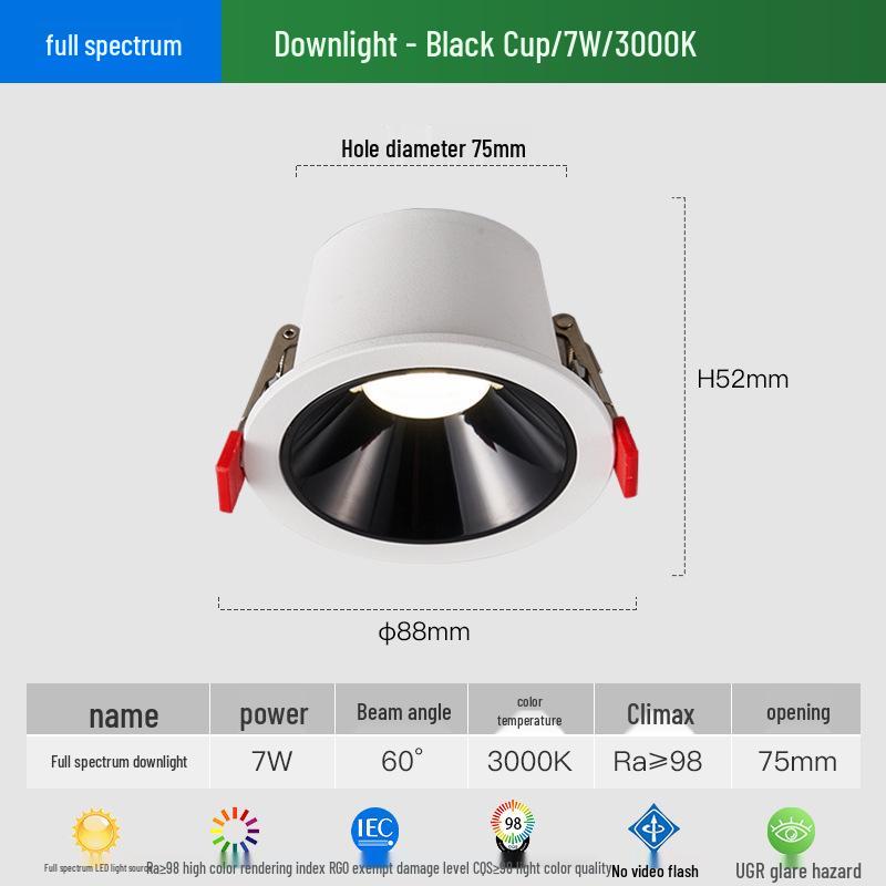 

Ultra-Narrow Edge Recessed Anti-Glare Downlight for Living Rooms and Aisles 3000K (Warm Light)