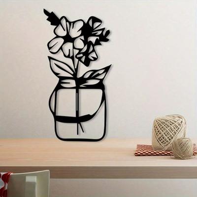 Vintage Floral Metal Wall Art Rustic Iron Mason Jar Silhouette Black White Blooms Powder Coated Living Room Decor Valentine Gift