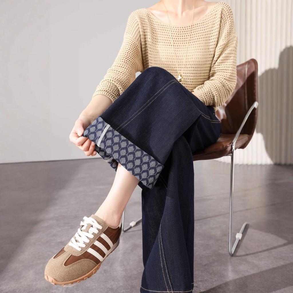 Women's Retro Dark Blue Straight-Leg Jeans - Slimming, Floor-Length, Versatile Winter Casual Pants