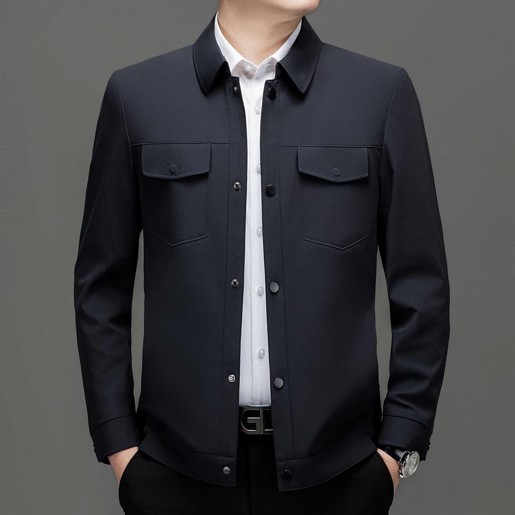 Men's Retro Business Casual Lapel Jacket - Autumn/Winter, Loose Fit, Middle-Aged Dad Style Zhongshan Coat