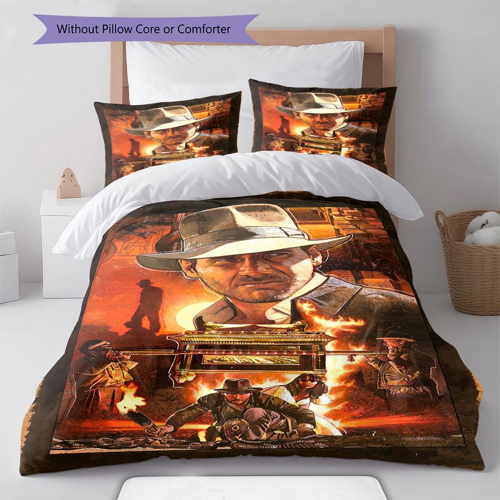 Indiana Jones Pattern Bedding Quilt Set Quilt Cover Pillowcase Home Decoration Gift (1 * Duvet Cover + 2 * Pillowcase, Without Core)