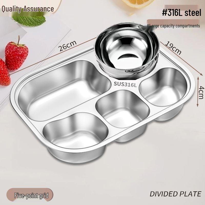 316 Stainless Steel Kids' Compartment Meal Tray for Kindergarten & Home Use