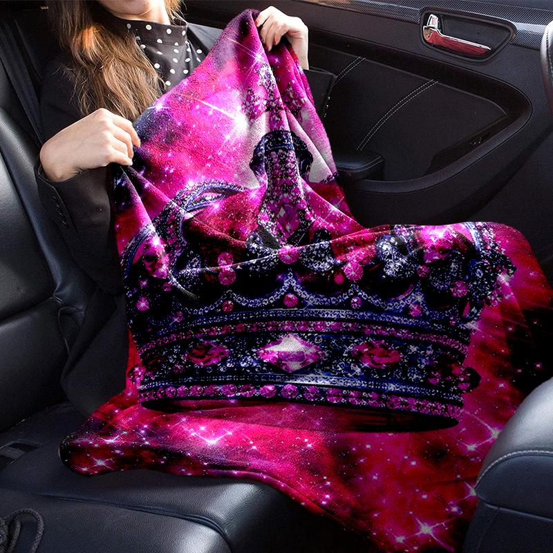 Pink Crown Sparkle Majesty Blanket Flannel Blanket for bed, sofa, Camping, Hiking, Picnic Essentials, gift for family Fan gifts