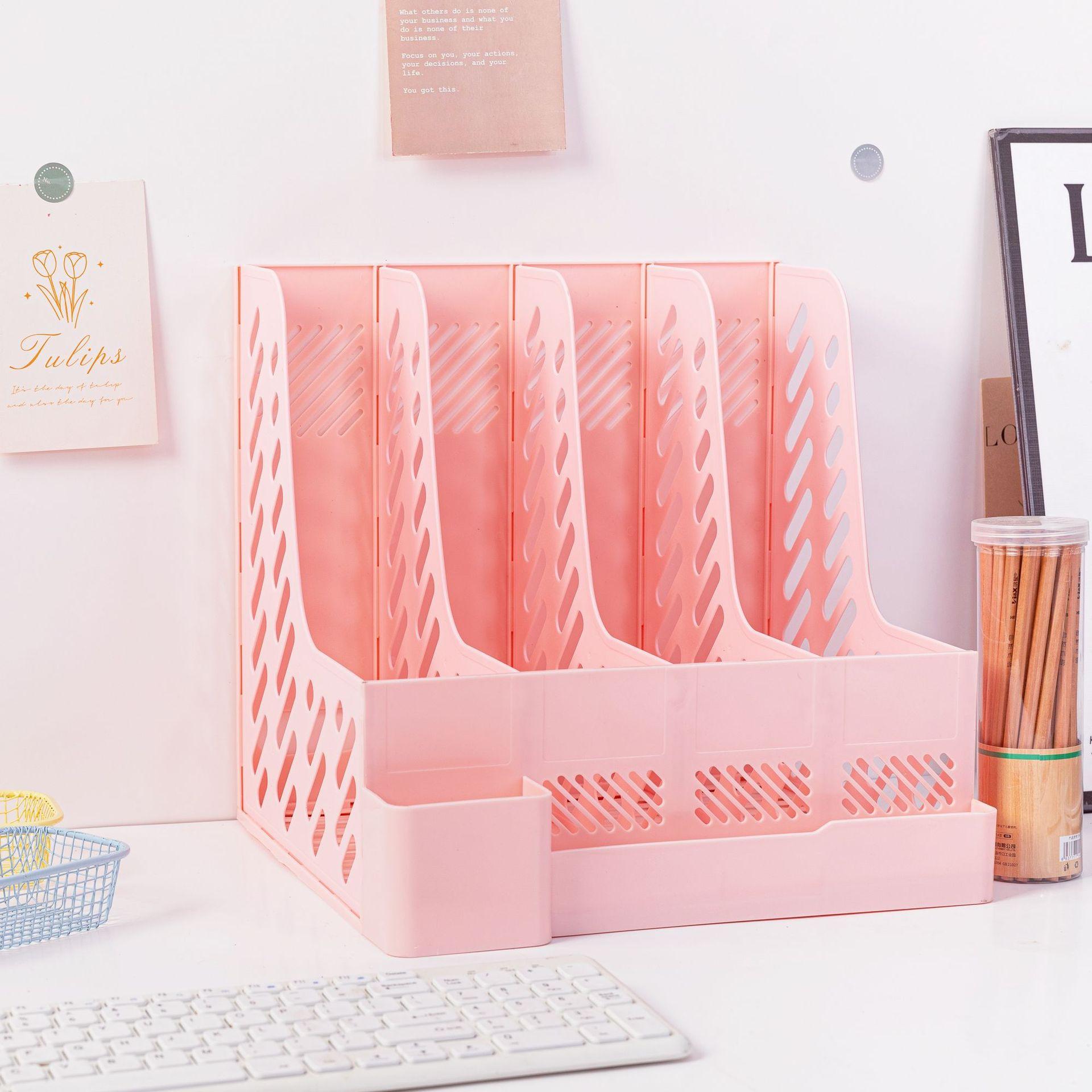 

Утолщенная рамка для файлов с подставкой для ручек, настольный органайзер для файлов для офиса, полки, четыре колонки, направляющая для файлов