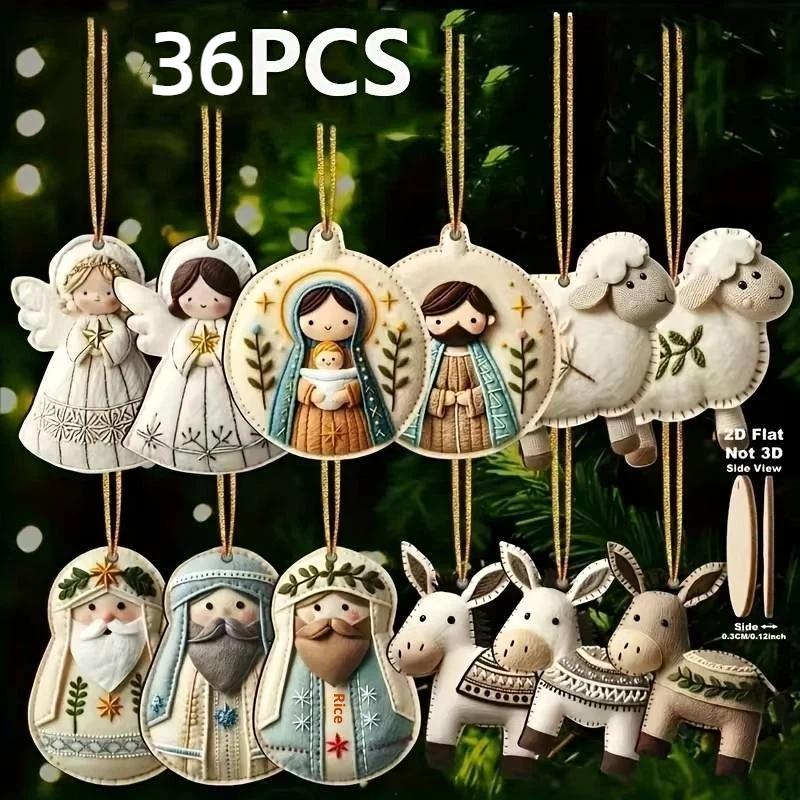 6/12/24/36 Pezzi Decorazione Albero di Natale Angelo di Natale Vintage 2D Ragazza Ciondolo in Legno per Casa Decorazione da Appendere al Muro Natale