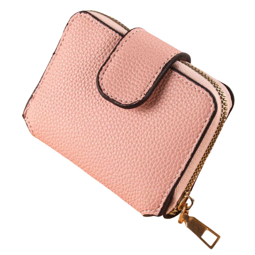 

2 Folds Women s Wallet Solid Color Credit Cards Holder Multifunctional Zipper Coin Purse Travel рожевий