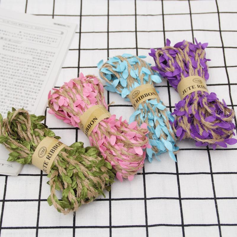 10M Simulation Green Leaves Weaving Hemp Rope DIY Wedding Birthday Wedding Decoration Rattan Gift Bouquet Packaging Rope
