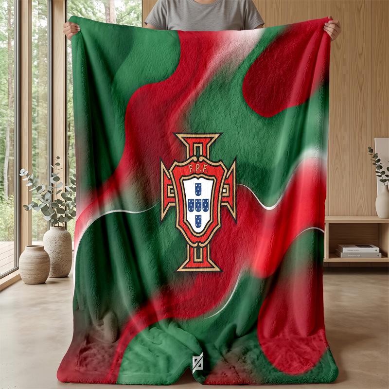 Portugal Football Printed Flannel Blanket Skin Friendly Warm Decorative Throw for Indoor Couch Bed Daily Use