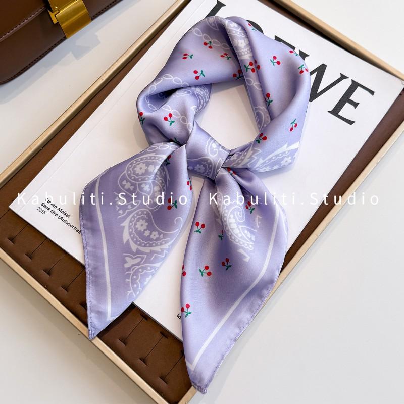 70x70cm Lightweight Square Scarf Women Polka Dot Print Silk-Like Wrap Neck Tie Hair Band Fashion Accessory