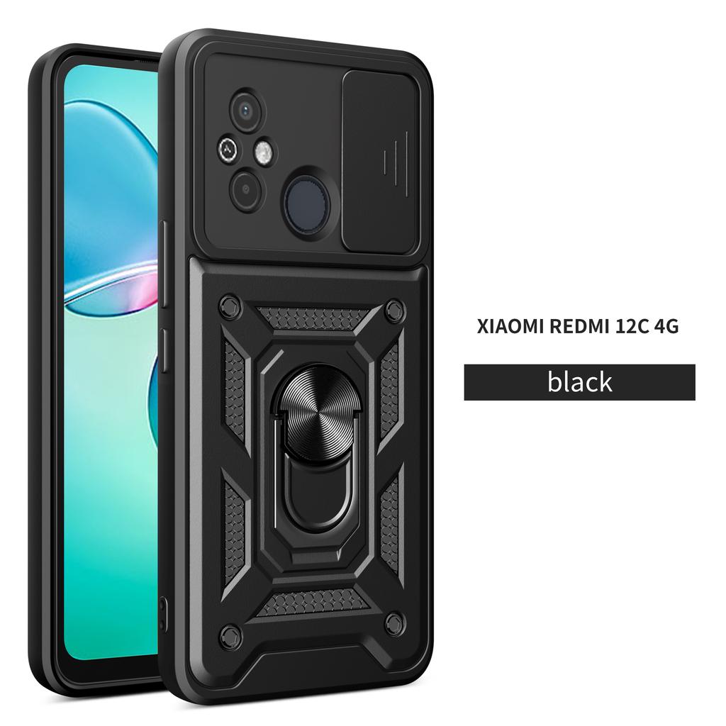 For Xiaomi Redmi 12C Case Redmi 12C 4G Cover Redmi 11A Magnetic Ring Holder Armor Phone Case Slide Camera Protect Back Cover