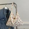 Corduroy Strawberry Print Tote Bag With Magnetic Closure For Daily Use