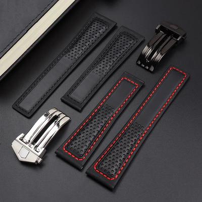 Cow Leather Watch Strap 22mm Watchband For Tag Heuer Fiyta Tissot Watch Band Red Stitches Genuine Leather Bracelet High Quality