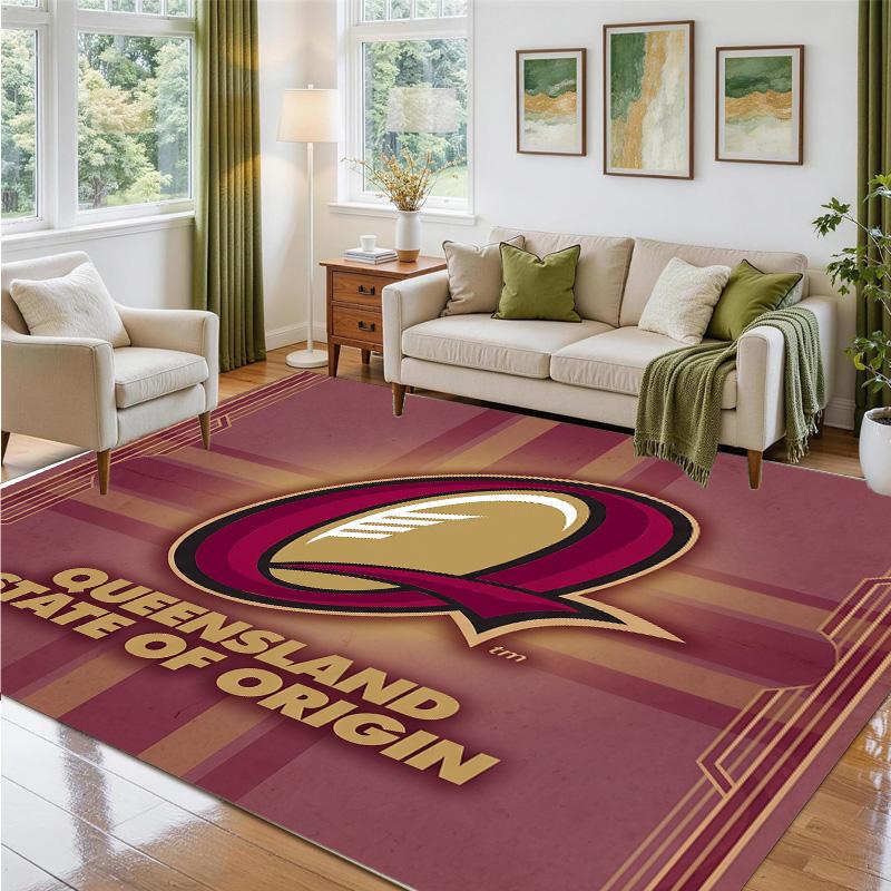 Queensland Maroons Design Crystal Velvet Rug Soft Decorative Mat for Bedroom Entrance
