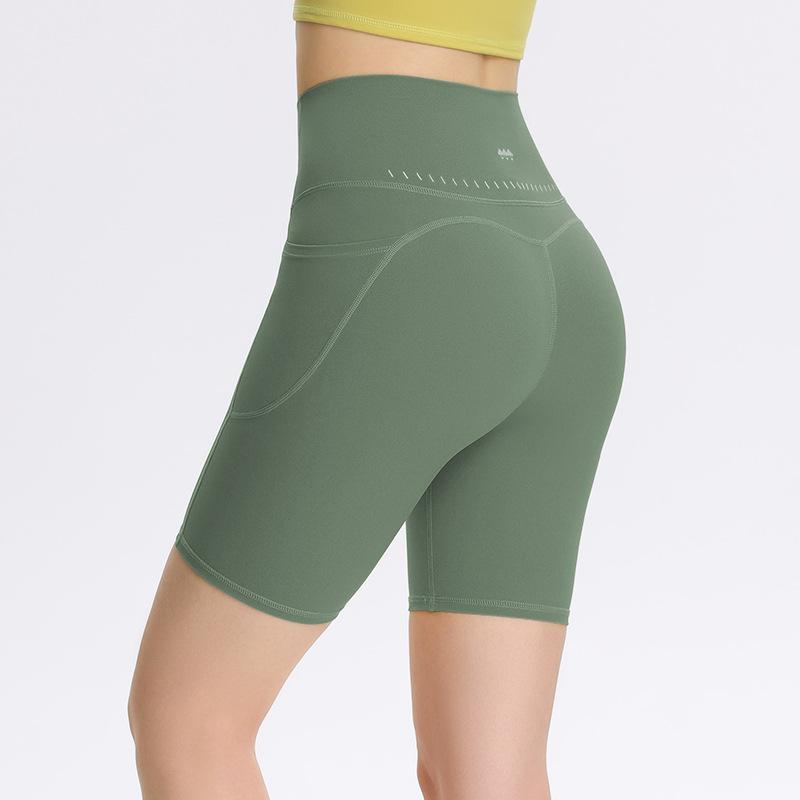 

Sports shorts 2025 nude yoga shorts high waist hip lift belt pocket fitness cycling pants sports five-point pants XL бирюзовый зеленый