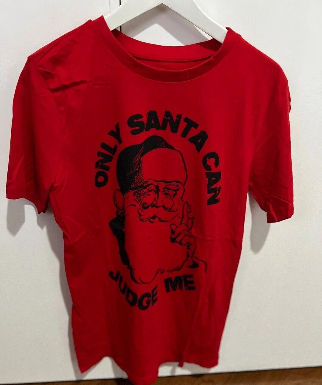 Crew Neck Red Christmas Only Santa can Judge me Theme Top T Shirt Unisex S NEW 3XL
