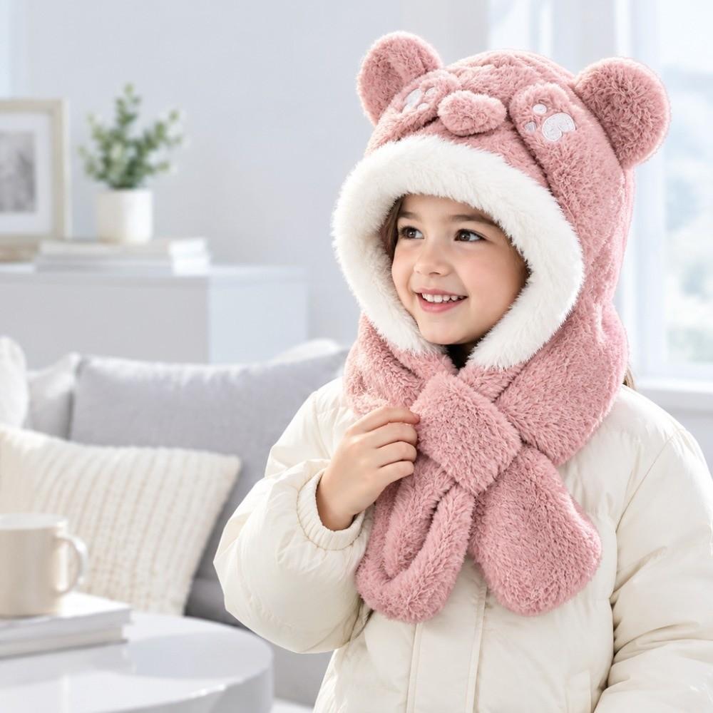 Windproof Children's Hooded Scarf Thickened Hat Scarf Cute Winter Kids Plush Hat Winter