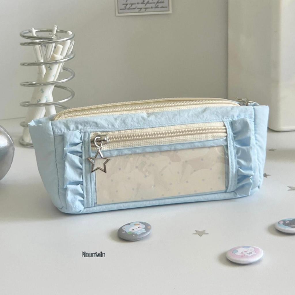 Mint Lace Pencil Case & Cosmetic Bag - Large Capacity, High Style, Ideal for Students