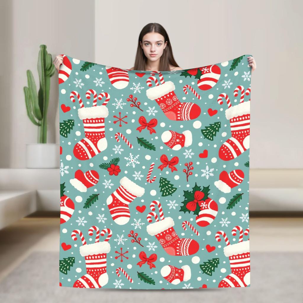 Plaid & Holiday Christmas  Flannel Blanket Autumn  Super Warm Bedding Throws for Kids Adult Bedroom Bedspread Sofa Bed Cover