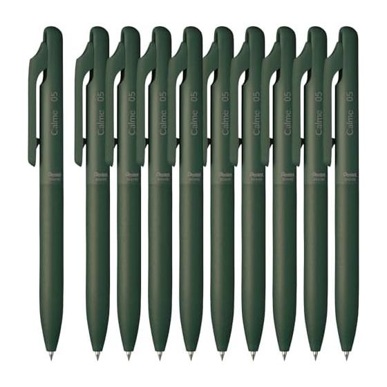 Pentel Calme Oil-Based Ballpoint Pen, 0.5mm, Dark Green, 10-Pack
