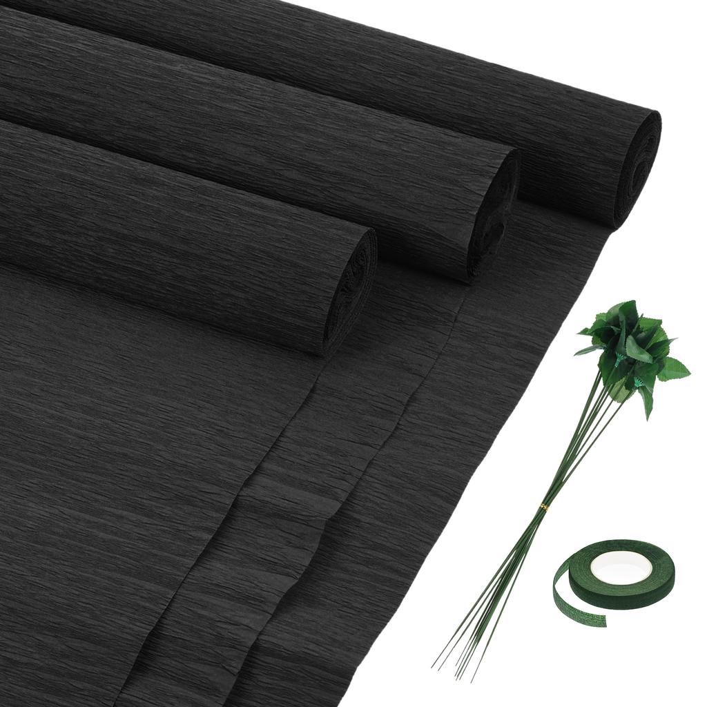 6pcs Crepe Paper Roll with Floral Stem Wire and Green Floral Tapes for Wedding Ceremony Various Large Festivals Decoration