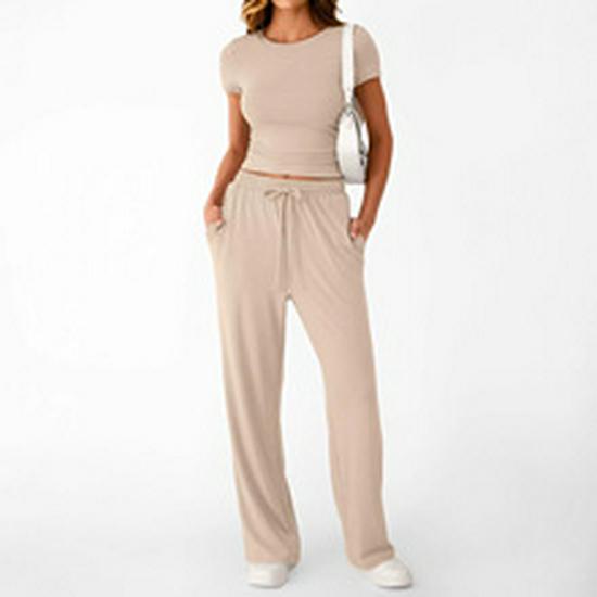 Women's Ribbed Knit Short-Sleeve T-Shirt - Casual Spring/Summer Top