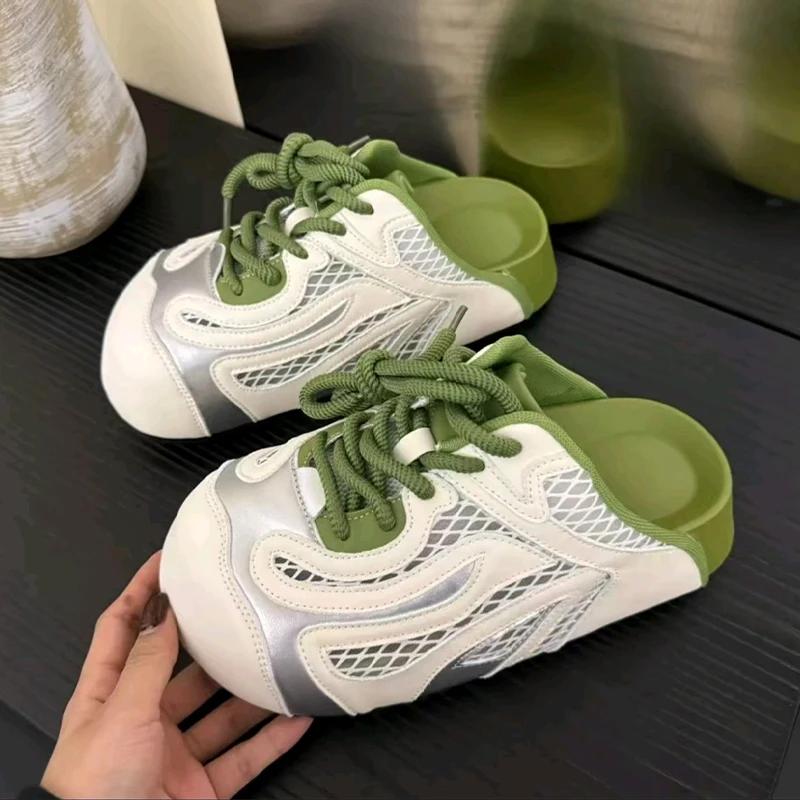 Fashion Flats Women's Slippers Lace Up Platform Mules Shoes Slingback Woman Sandals Summer 2025 Designer Flip Flops Cozy Zapatos Mujer