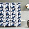 Blue Floral Horse Shower Curtain Set Decorative Waterproof Bath Mat Bathroom Accessories White Blue Pattern Design (180 x 240cm)