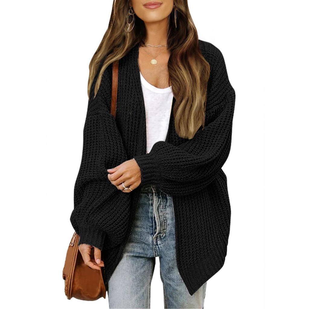 Women Ribbed Knit Cardigan Sweater Open Front Long Sleeve Pocket Casual Loose Fit Chunky Knit Outerwear
