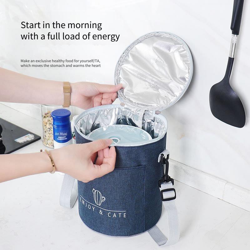 19x24cm Round Insulated Lunch Bag  Large Thermal Food Container Handheld Circular Box for School Office Picnic Multi Purpose
