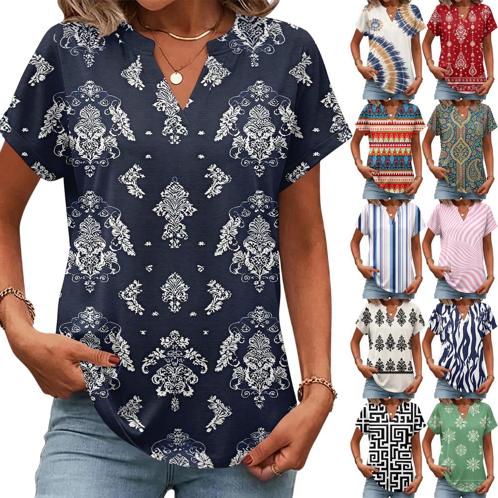 Damen Oberteile Kurzarm T-Shirts Sommer V-Ausschnitt Hemden Arbeitsblusen Business Tuniken