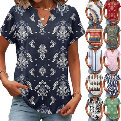 Dames tops: T-shirt met korte mouwen, zomerse V-hals shirts, werkblouses, zakelijke tunieken