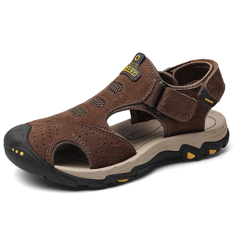 Men s Breathable Non-Slip Cowhide Outdoor Sandals – Wear-resistant Closed-Toe Beach Shoes 39 коричневый