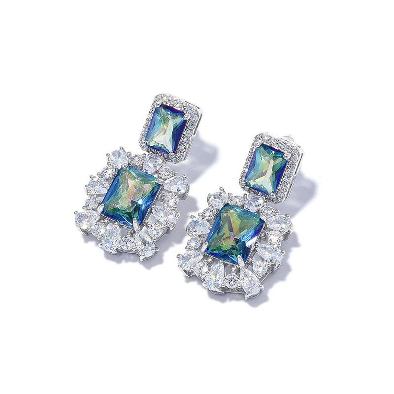 New Year'S Square Color Treasure Zircon Earrings Light Luxury Premium Winter Chinese New Year Earrings