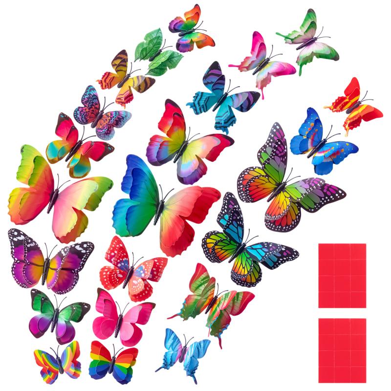 24 szt. 3d Motyl Naklejki ścienne Magnes Podwójne warstwy Gradientowe naklejki ścienne Wall Art Z gumą gąbczastą