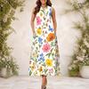 Women Plus Size Keyhole Neck Sleeveless Floral Print A Line White Long Dress