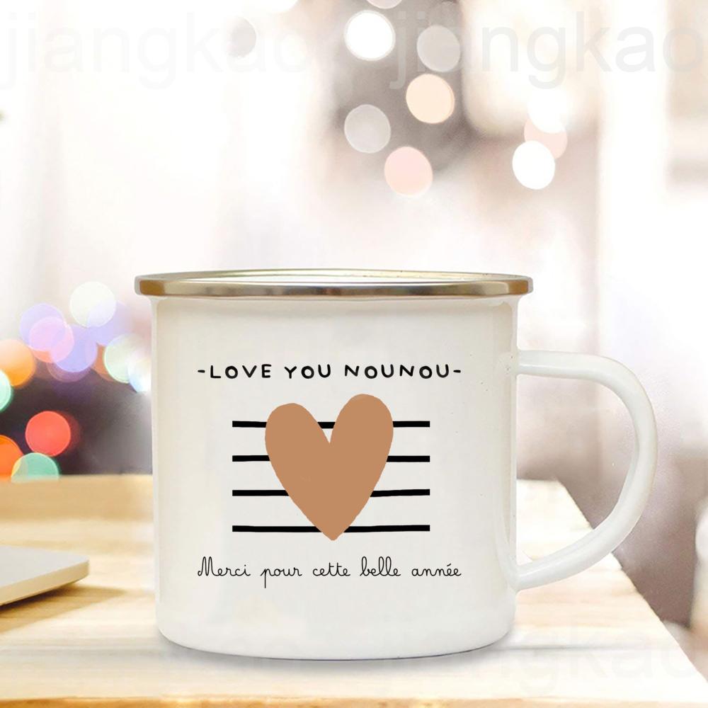 Thank You for Pampering Me Nanny Printed Mugs Creative Coffee Cups Drinks Water Cup Enamel Mug Handle Drinkware Gift for Nounou