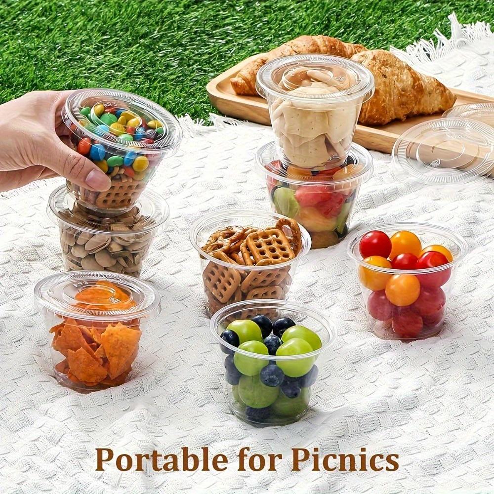 100pcs 9 Oz Clear Plastic Cups with Flat Lids No Hole Disposable Cups with Lids Clear Mini Dessert Cups Plastic Packaging Box Pastry Boxes