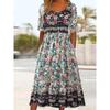 Vintage Women's Cotton Ethnic Summer T-Shirt Dress Floral Print Midi Dress