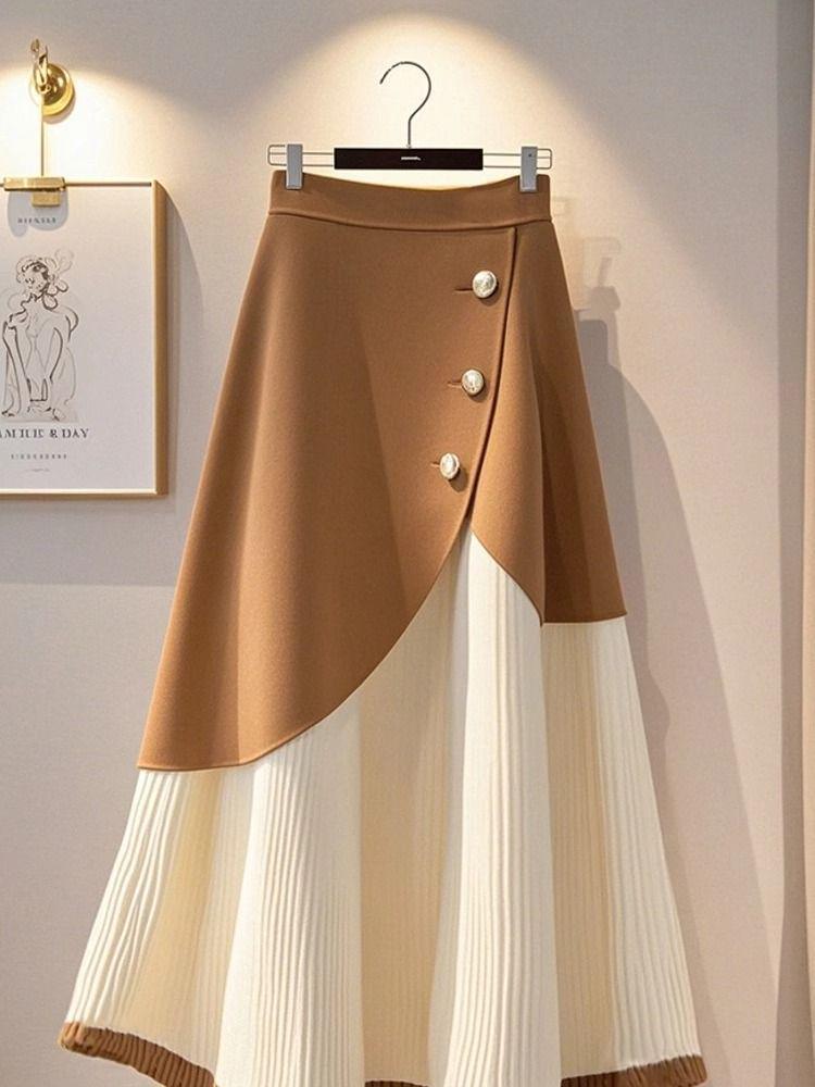Luxurious Khaki Knitted A-Line Midi Skirt - Winter 2025 Trend
