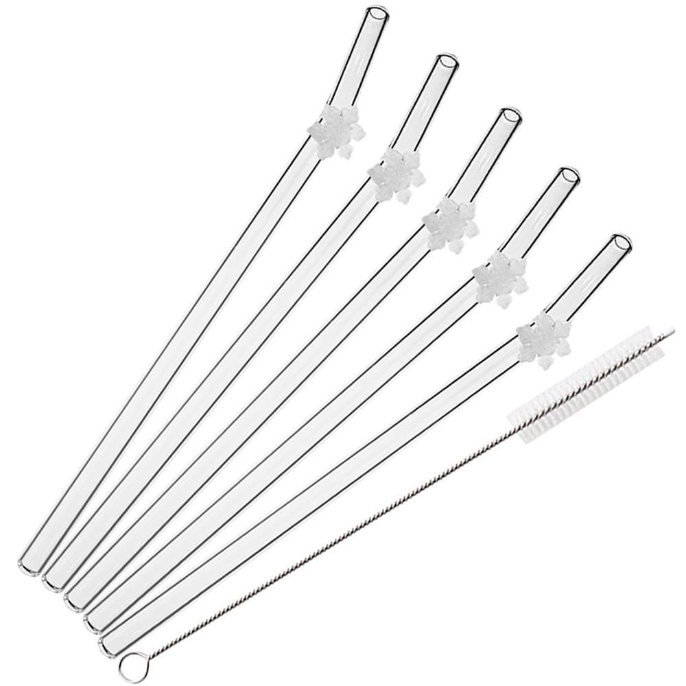 

6Pcs/Set Christmas Design Reusable Straws Glass Straws with Cleaning Brush for Smoothies Milkshakes Juices Bar Accessories Set
